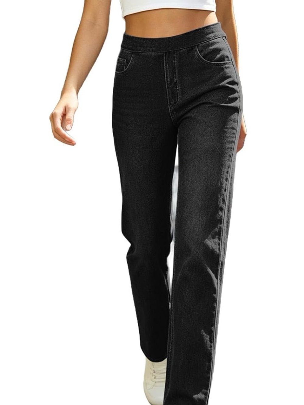 High-Waist Black Straight-Leg Women’s Jeans